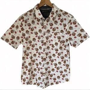 RF Brand Men's Short Sleeve Skull Floral Whimsigoth Button Up Shirt-Size Small